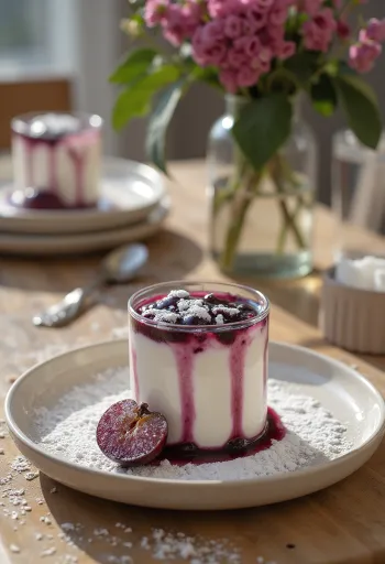 Havas szilvás panna cotta tálalva