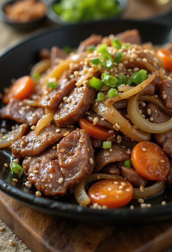 Klasszikus bulgogi tálalva, marhahússal és lime-mal