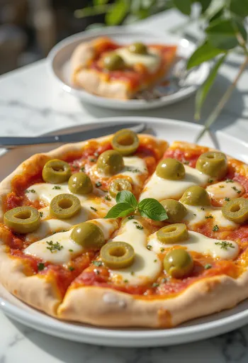 Pizza con Olive Verdi zöld olívabogyóval és mozzarellával