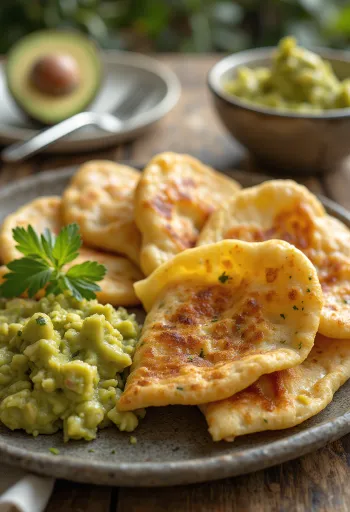 Guacamoléval és olvadt sajttal töltött quesadilla szeletekre vágva, ropogósra sütve
