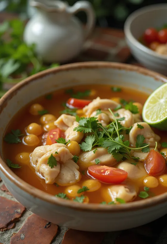 Sinigang csicseriborsós leves, gazdag ízvilággal, csirkehússal és friss zöldségekkel