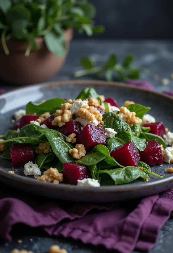 Spenótos céklasaláta dióval és feta sajttal