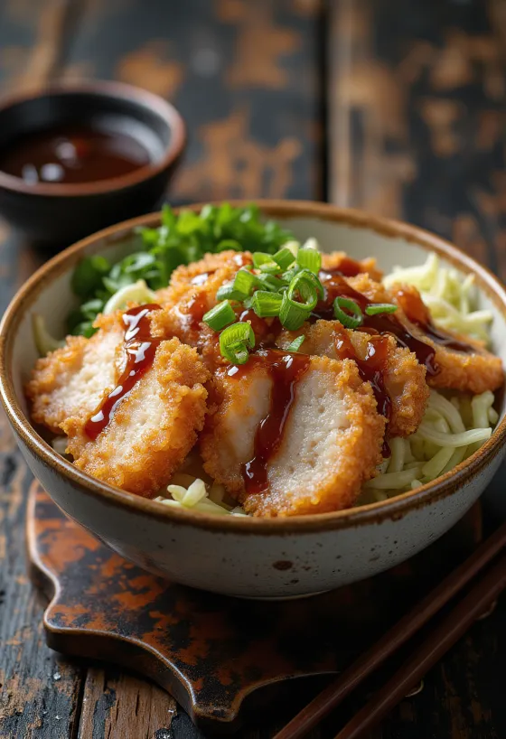 Tonkatsu tál ropogós húsokkal és friss káposztával
