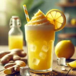 Citromos-gyömbéres frappé frissítő ital citromkarikával díszítve