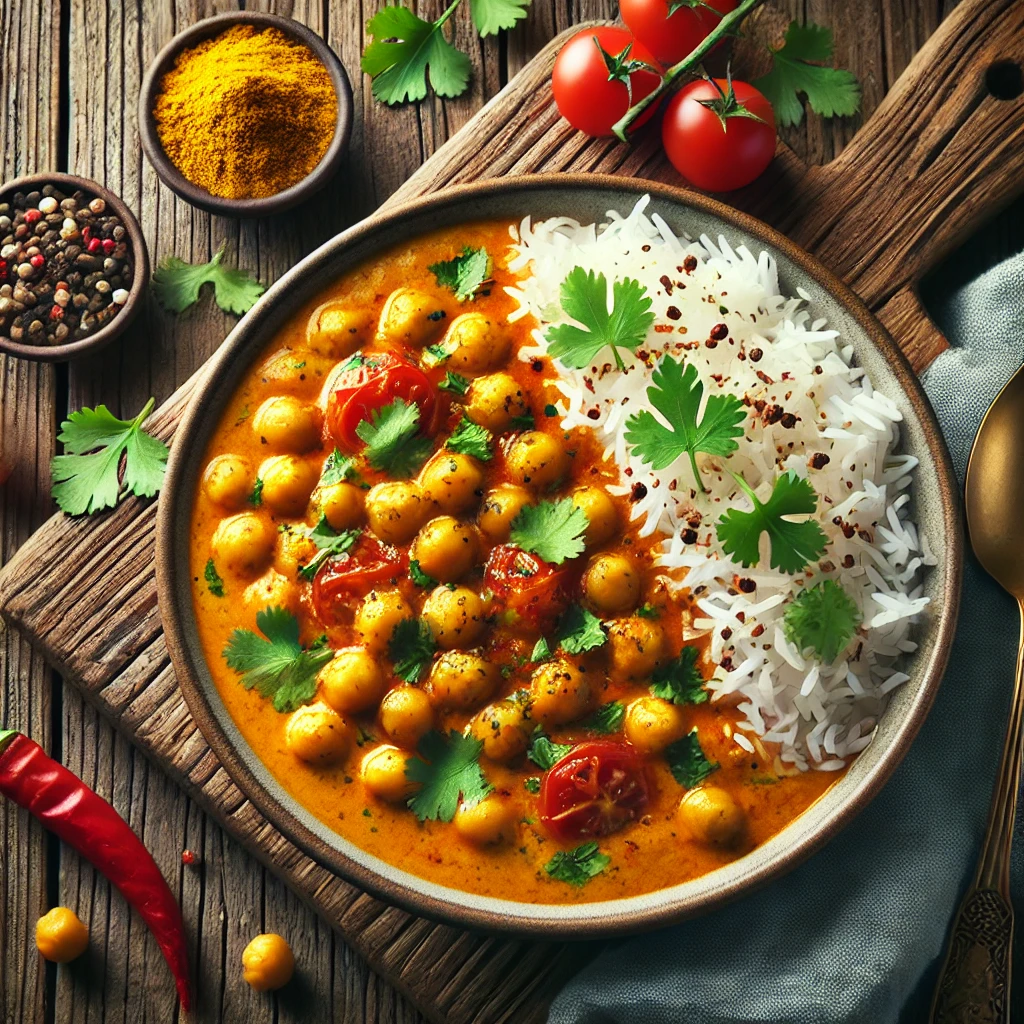 Egészséges és tápláló csicseriborsó curry kókusztejjel