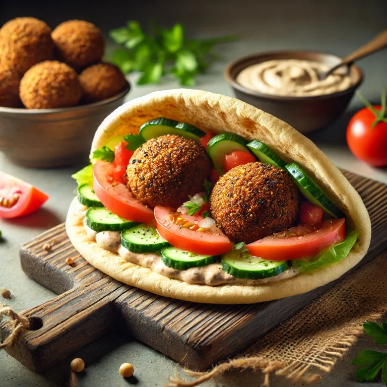 Falafel pitában friss zöldségekkel és tahini szósszal