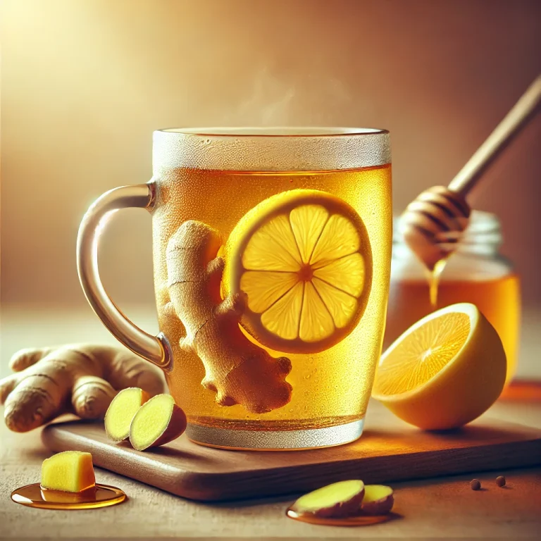Gyömbéres citromos tea mézzel tálalva