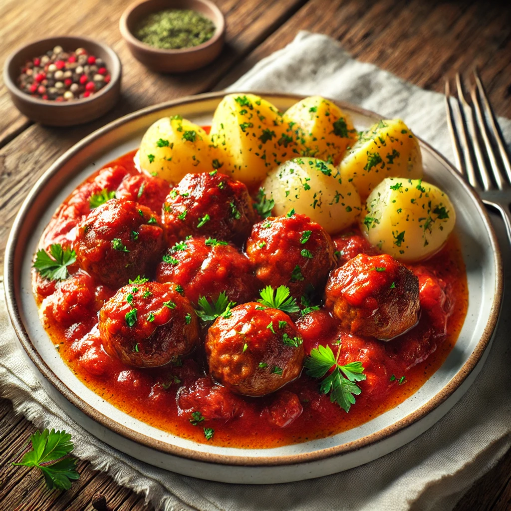 Szaftos húsgombócok gazdag paradicsomszószban