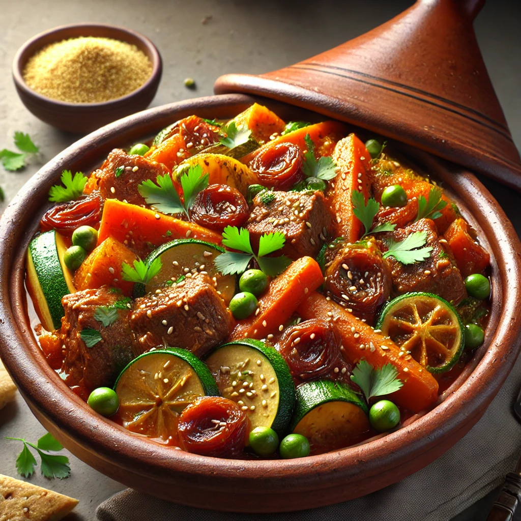 Marokkói tagine – egzotikus, lassan főzött étel tradicionális fűszerekkel.