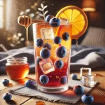 Mézes-áfonyás cider gyümölcsös ital narancskarikával és áfonyával díszítve