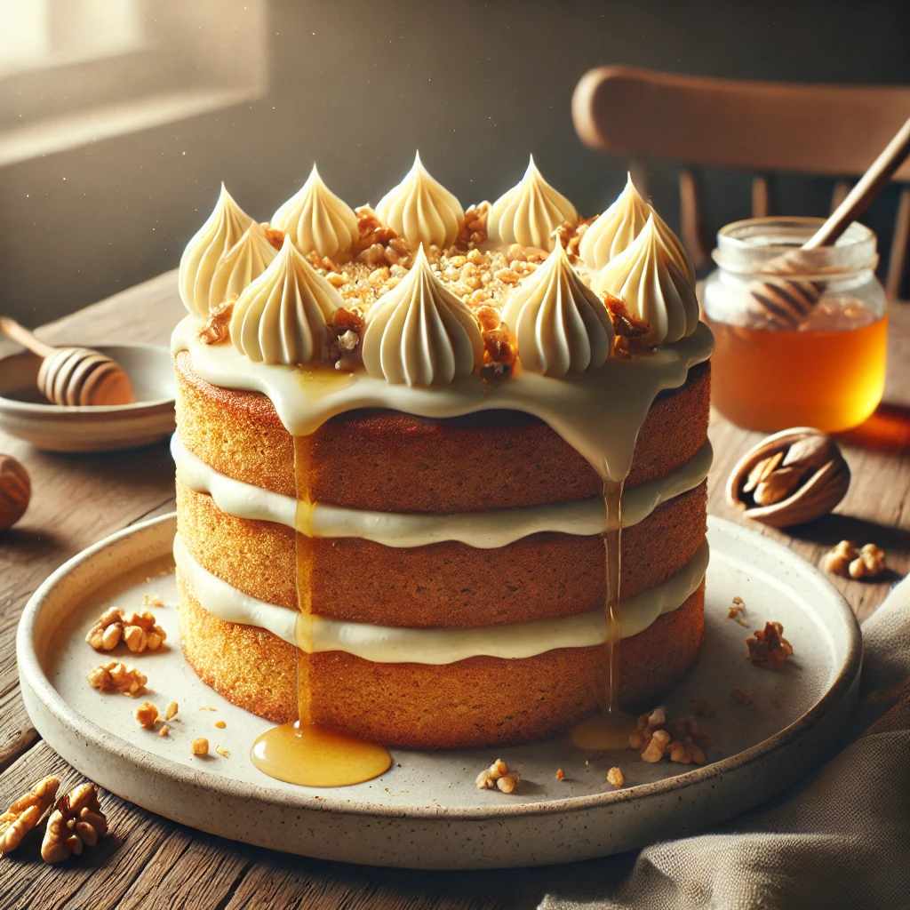 Klasszikus mézes torta dióval és selymes krémmel