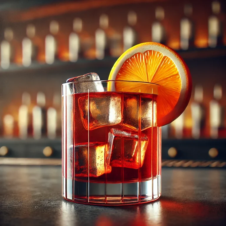 Negroni koktél narancsszelettel díszítve