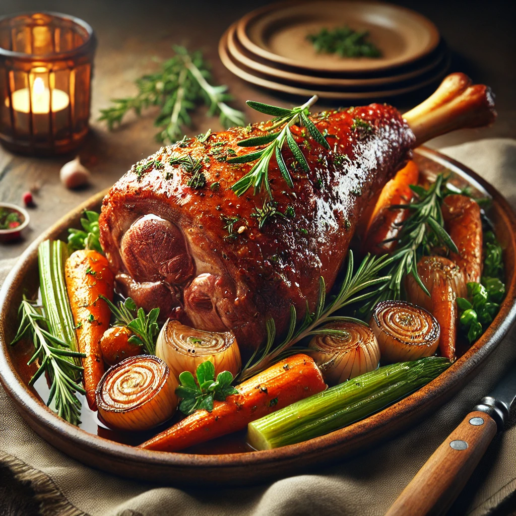 Klasszikus sült báránycomb zöldségekkel recept