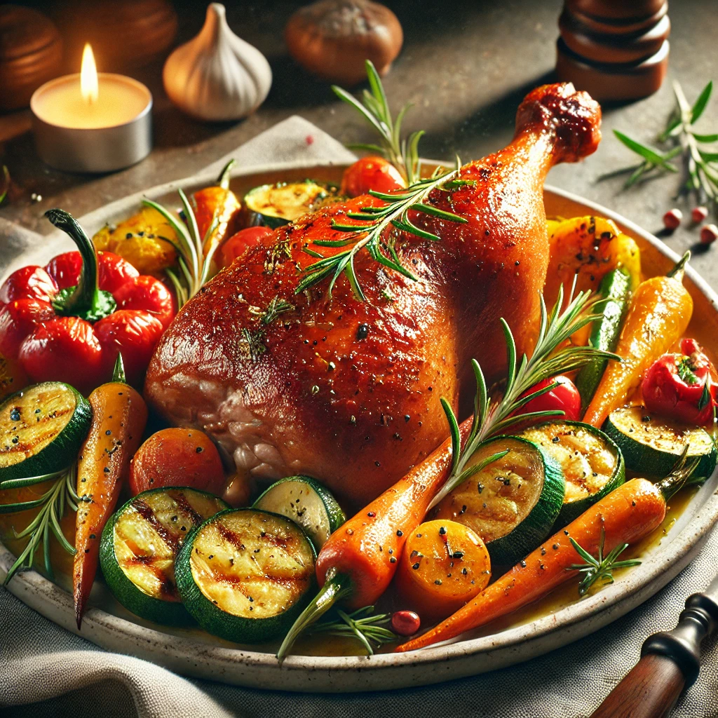 Ropogós sült kacsa zöldségekkel recept