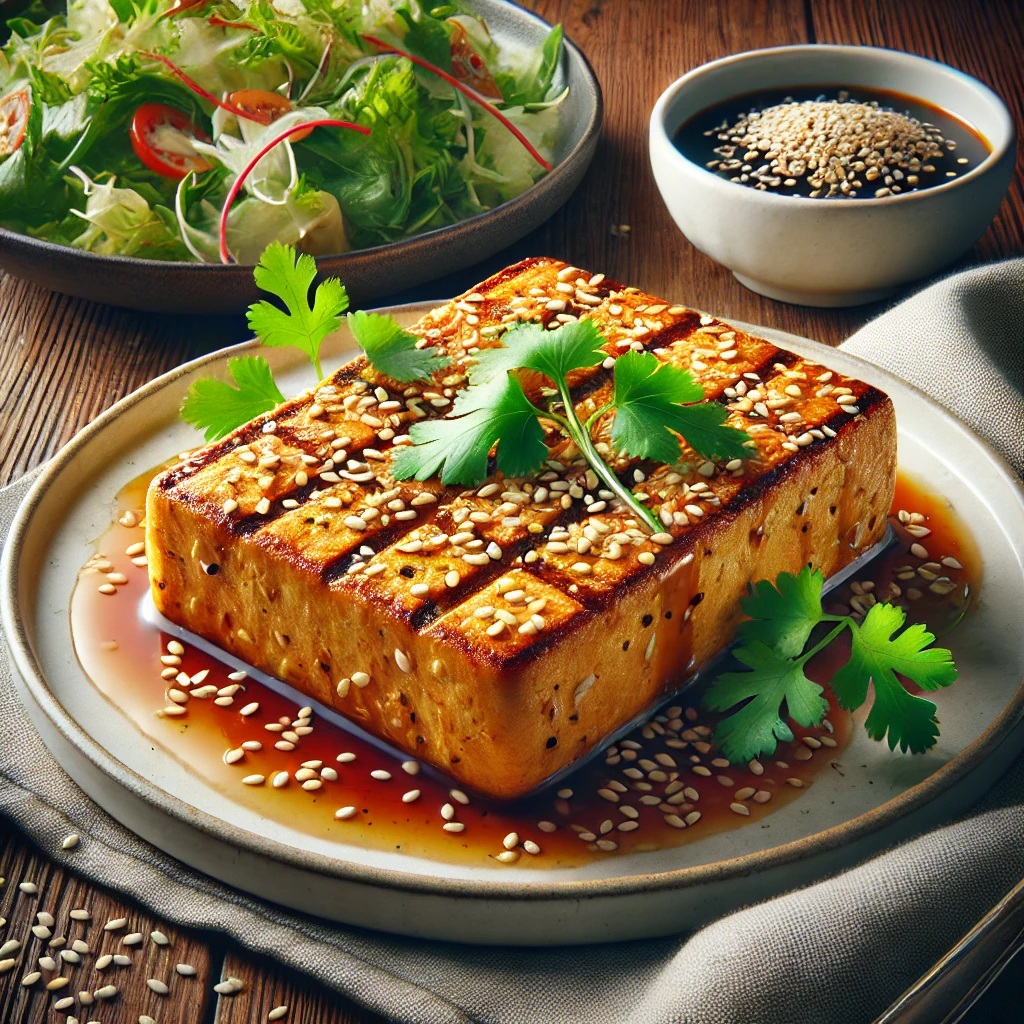 Egészséges és ízletes tofu steak szezámmaggal