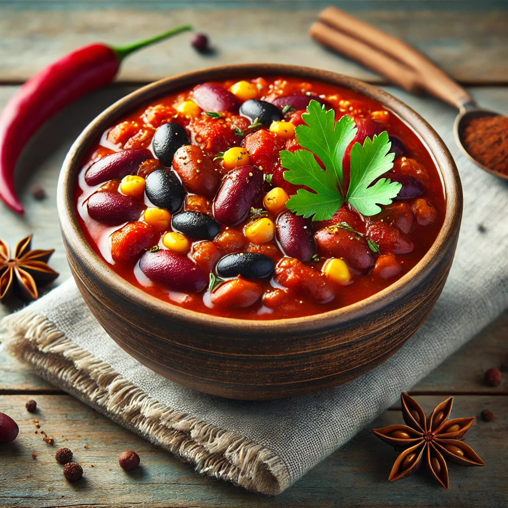 Egyszerű és ízletes vegán chili bab korianderrel