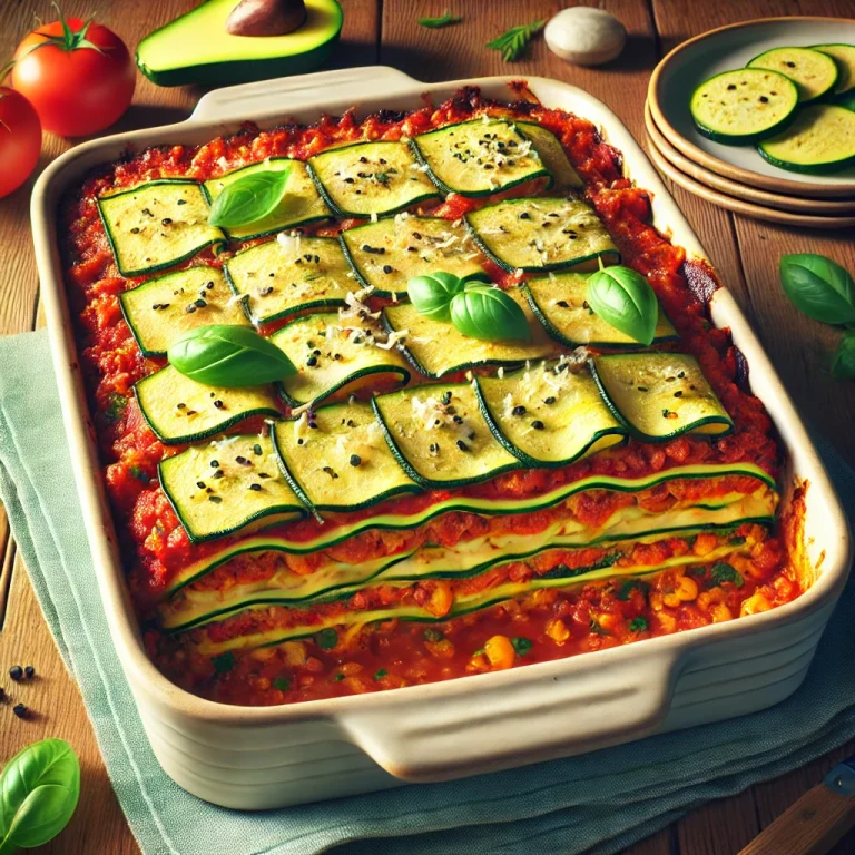 Vegán lasagne cukkini lapokkal, lencsés paradicsomszósszal