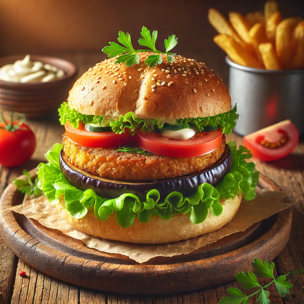Ízletes és egészséges vegán hamburger padlizsánnal