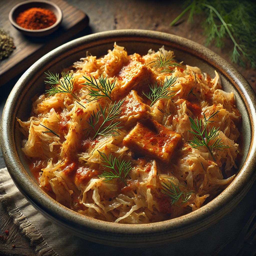 Hagyományos magyar káposztás étel vegán változatban