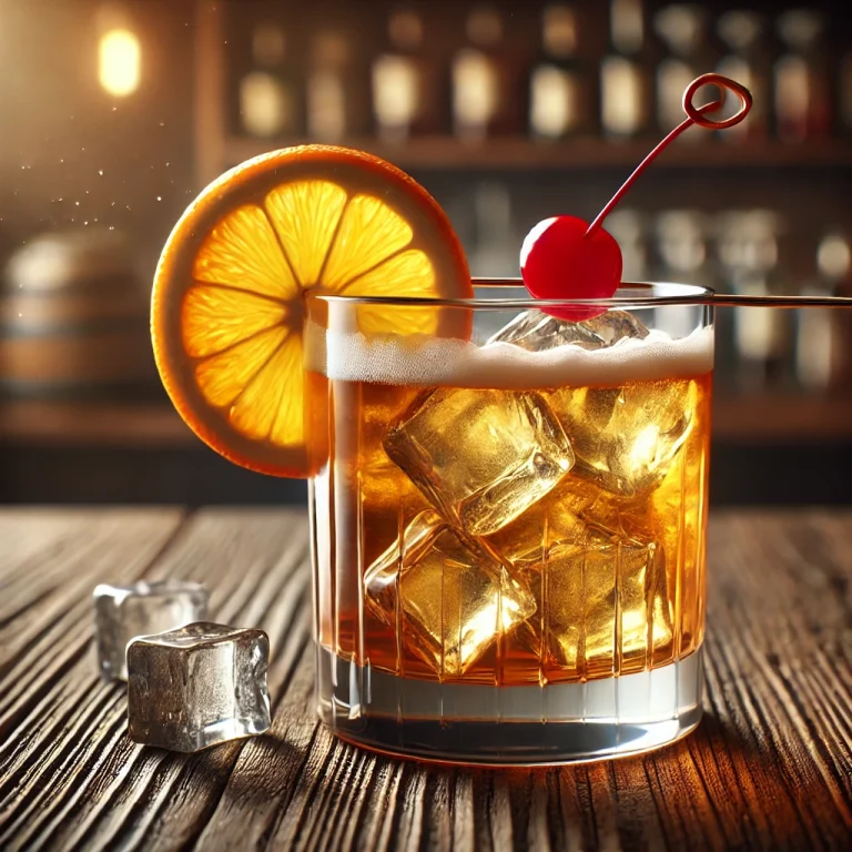 Whisky Sour koktél narancsszelettel és koktélcseresznyével díszítve