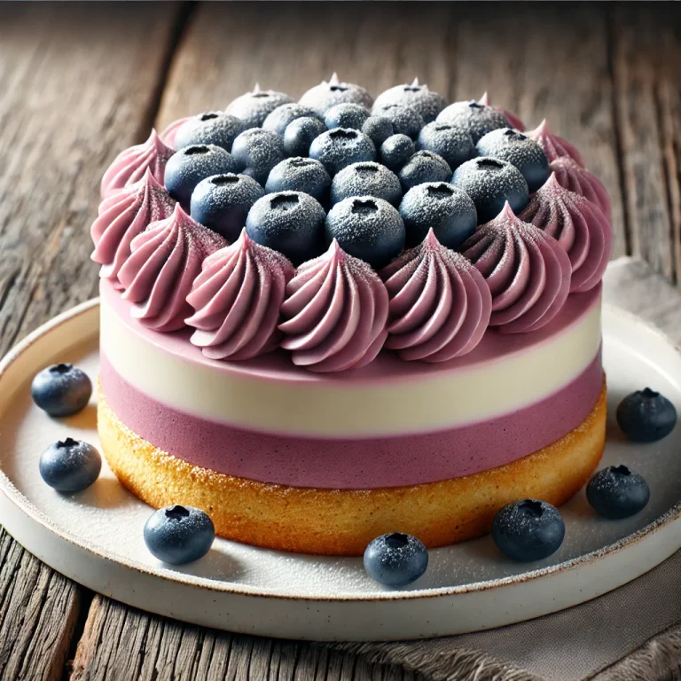 Áfonyás mousse torta friss áfonyával díszítve