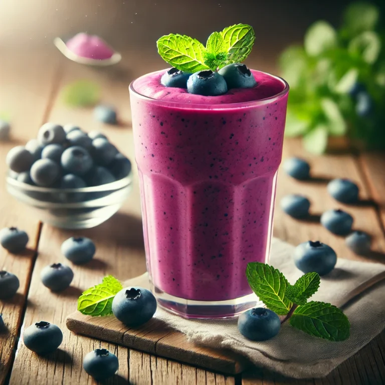 Áfonyás smoothie pohárban tálalva
