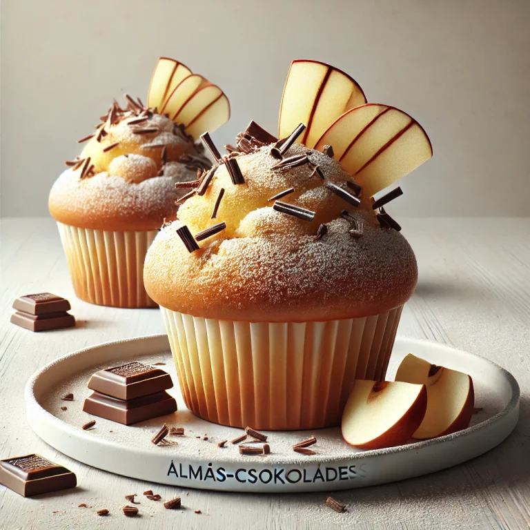 Almás-csokoládés muffin tálalva