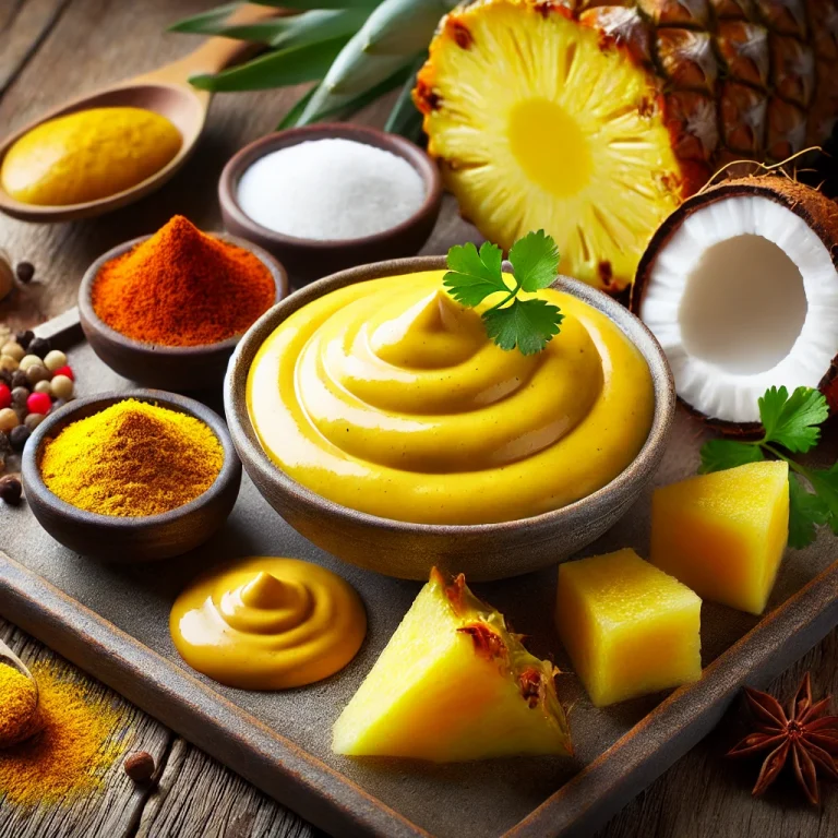 Ananászos curry mustárszósz tálalva