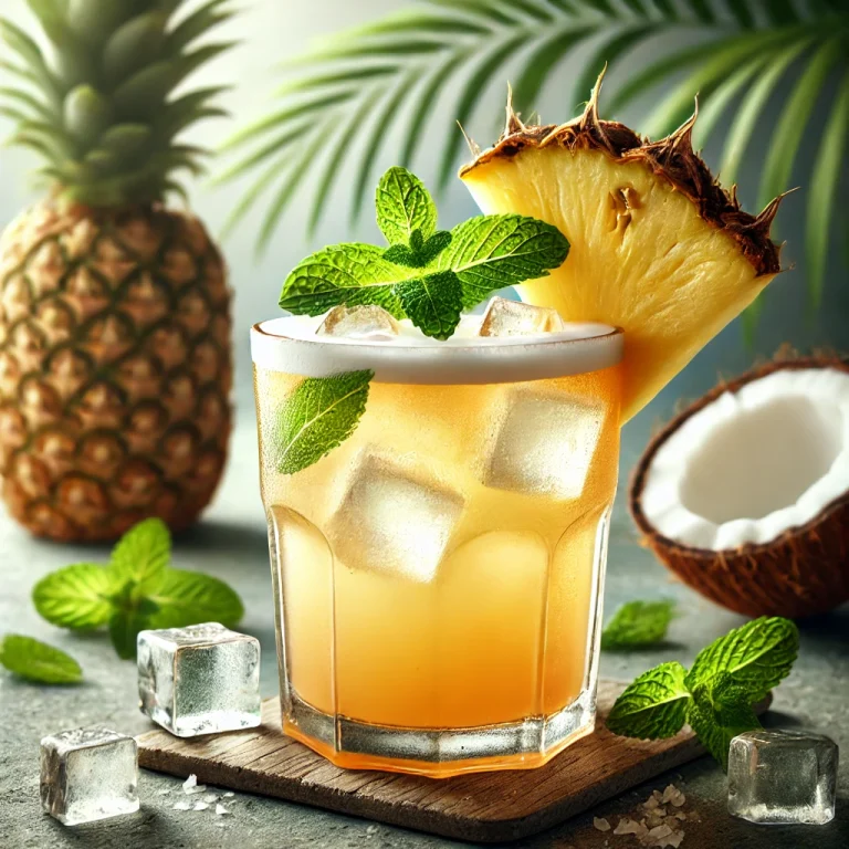 Ananászos-kókuszos cider pohárban tálalva