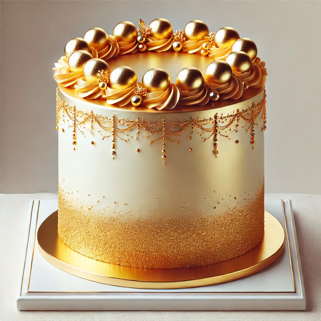 Egyedi és elegáns arany színű torta