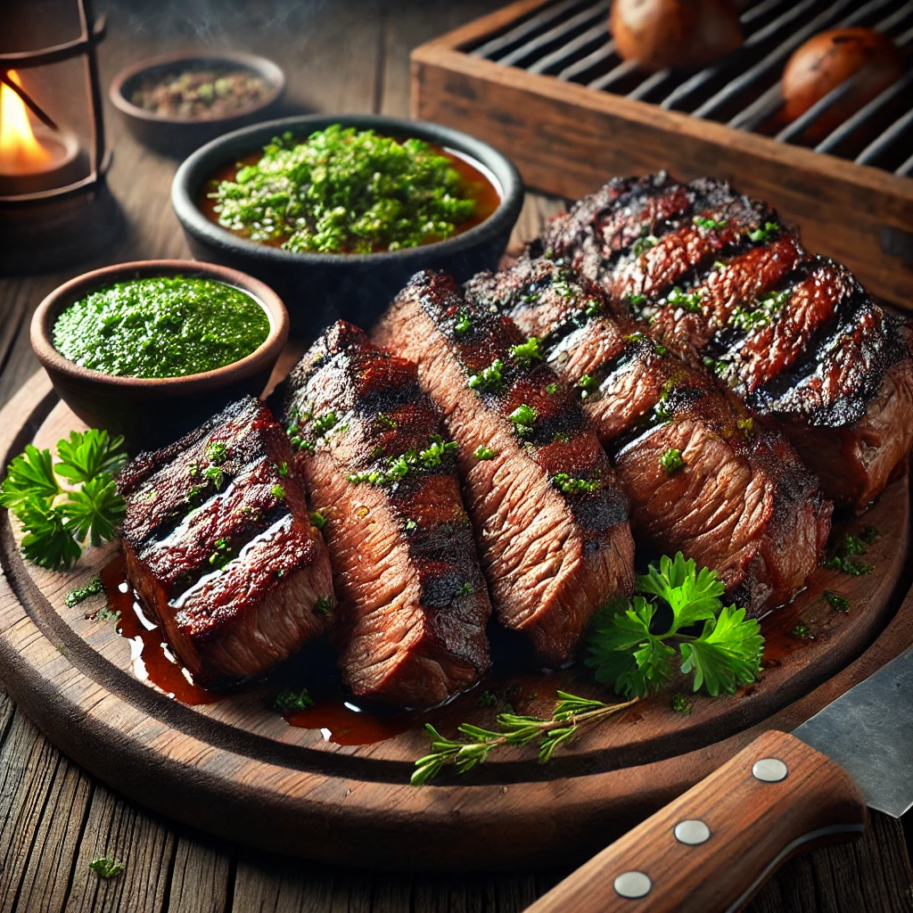 Hagyományos argentin grillezett hús chimichurri szósszal