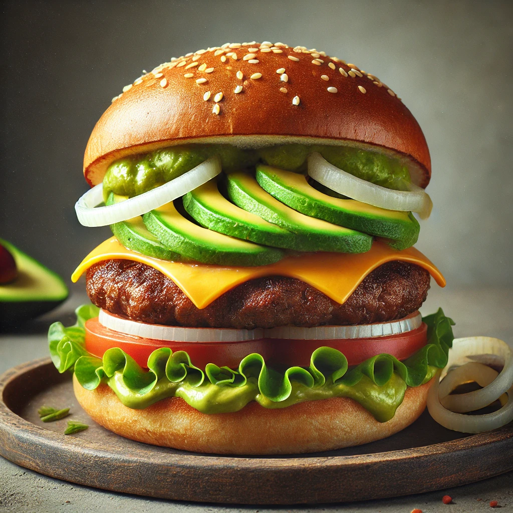 Egészséges és friss burger avokádókrémmel és sajttal