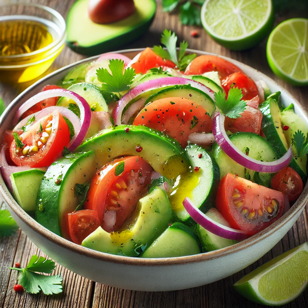 Friss zöldségek és lime öntet egy könnyű salátához