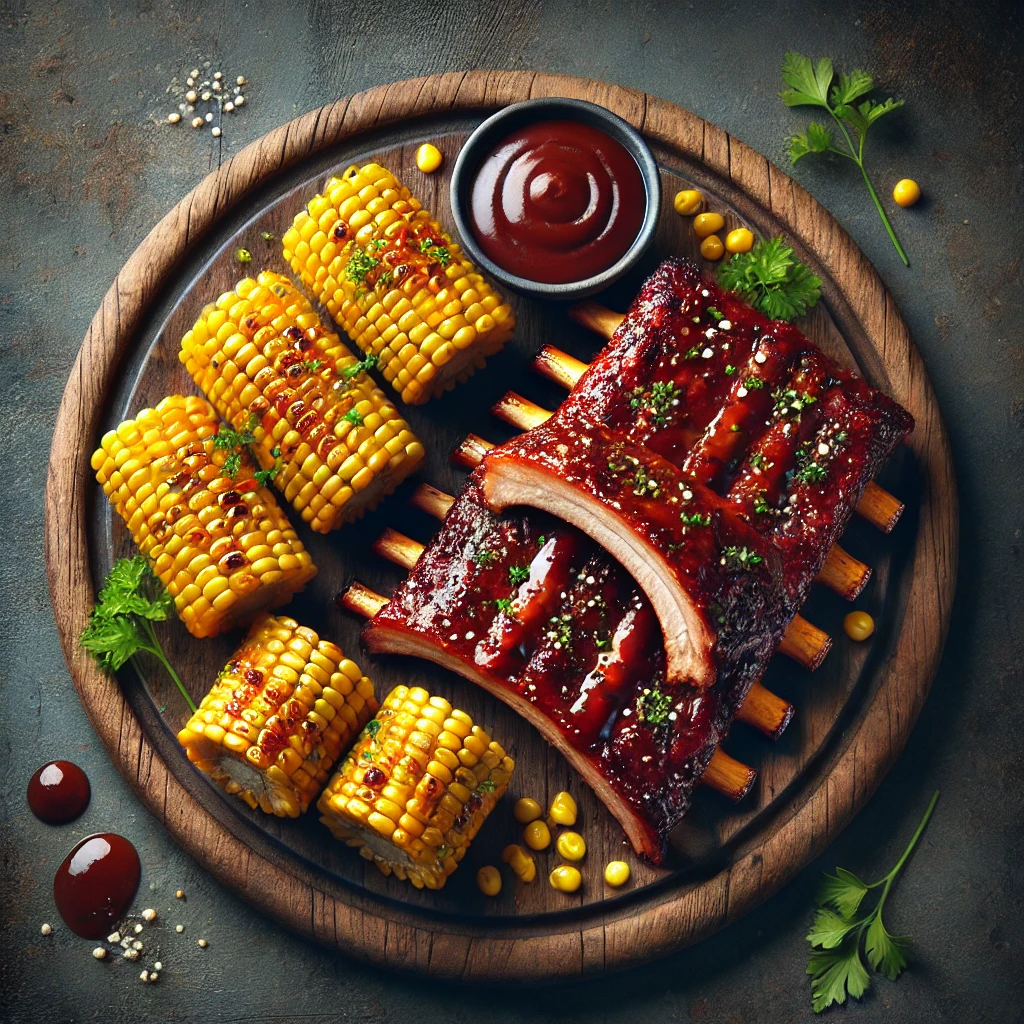 Ízletes BBQ bordák vajas kukoricával