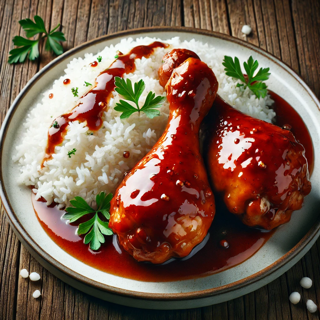Szaftos BBQ csirkecomb párolt rizzsel