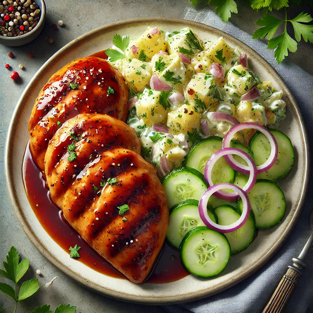 Grillezett csirkemell BBQ szósszal és krémes burgonyasalátával