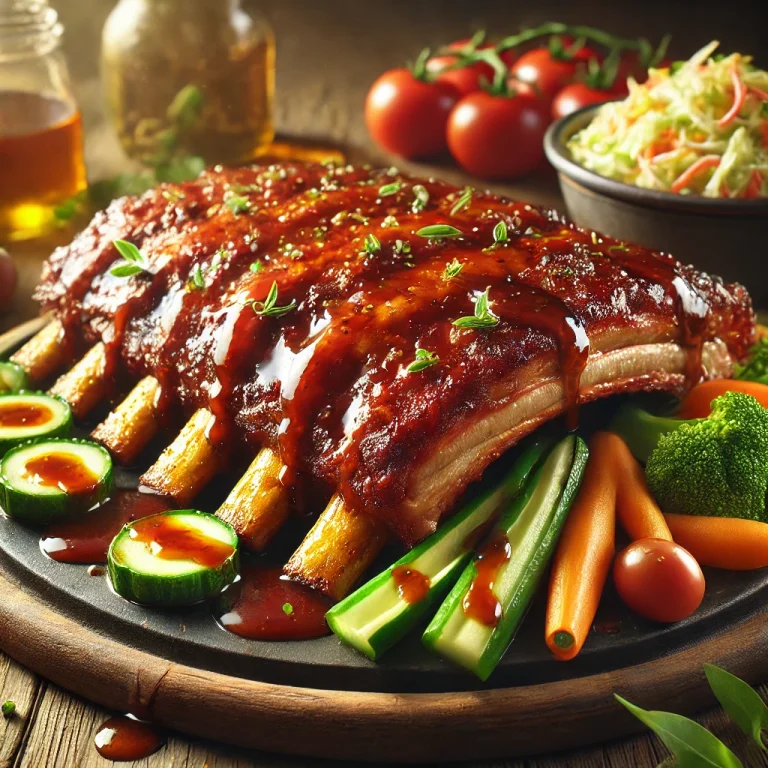 BBQ oldalas karamellizált szósszal tálalva