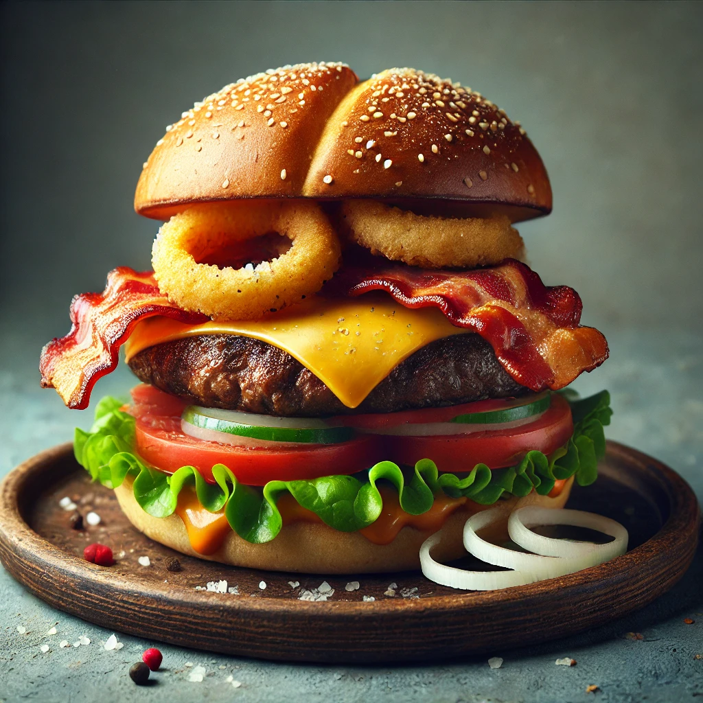 Ízletes házi bacon burger cheddar sajttal és ropogós baconnel