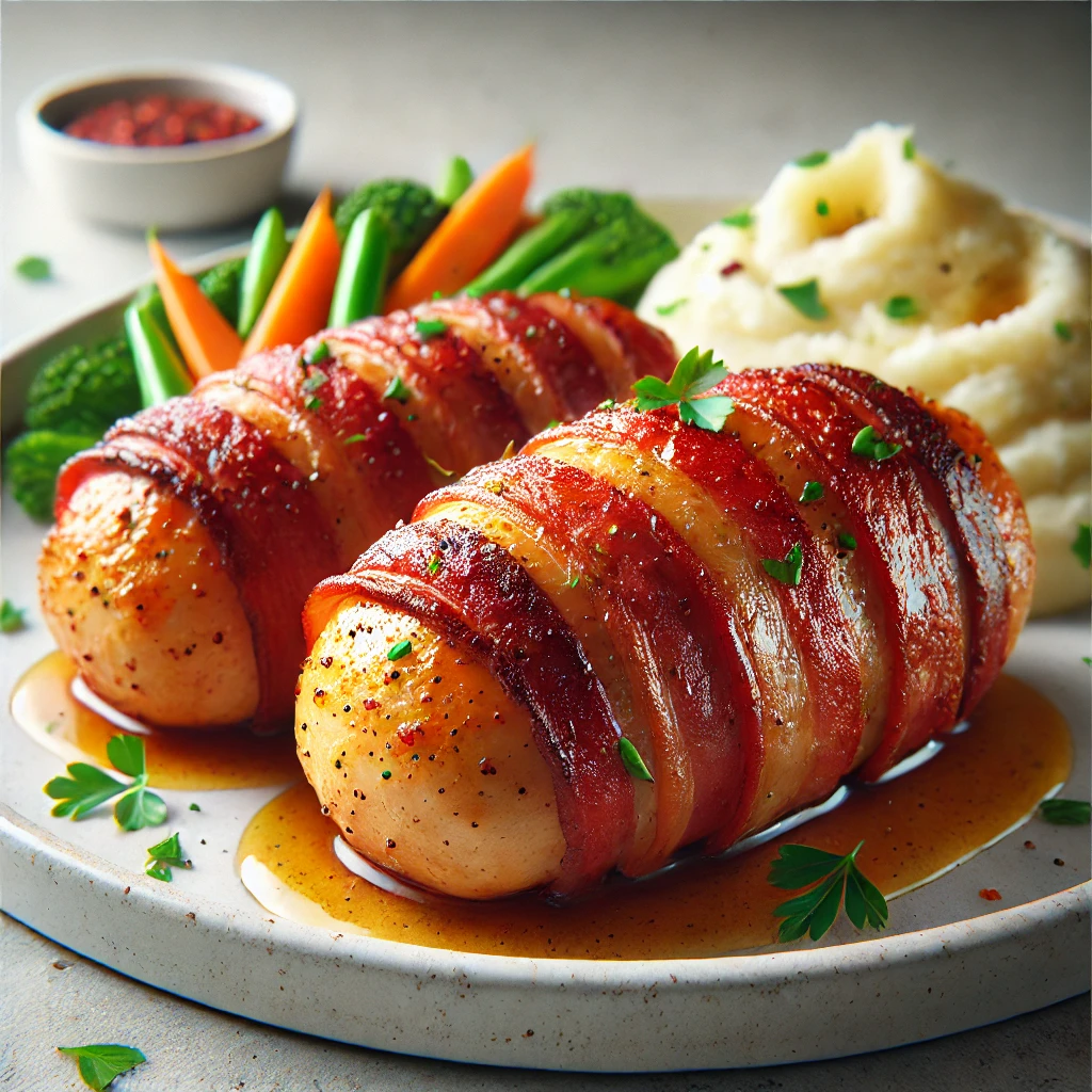 Egyszerű és ízletes baconbe göngyölt csirkemell