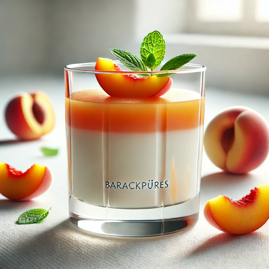 Krémes panna cotta barackpürével és friss barackszeletekkel díszítve