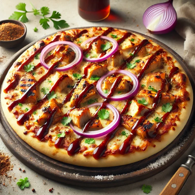 Barbecue chicken pizza grillezett csirkével és vöröshagymával