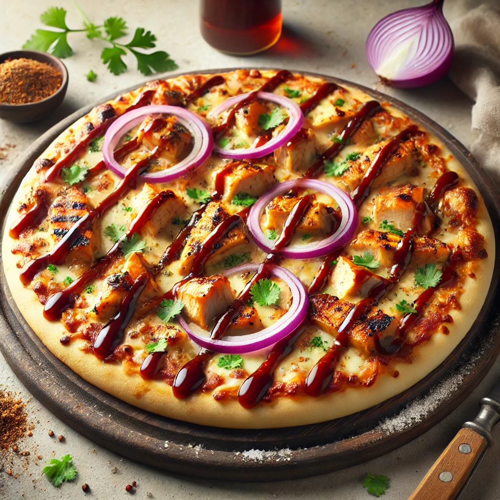 Kaliforniai barbecue chicken pizza grillezett csirkével és korianderrel