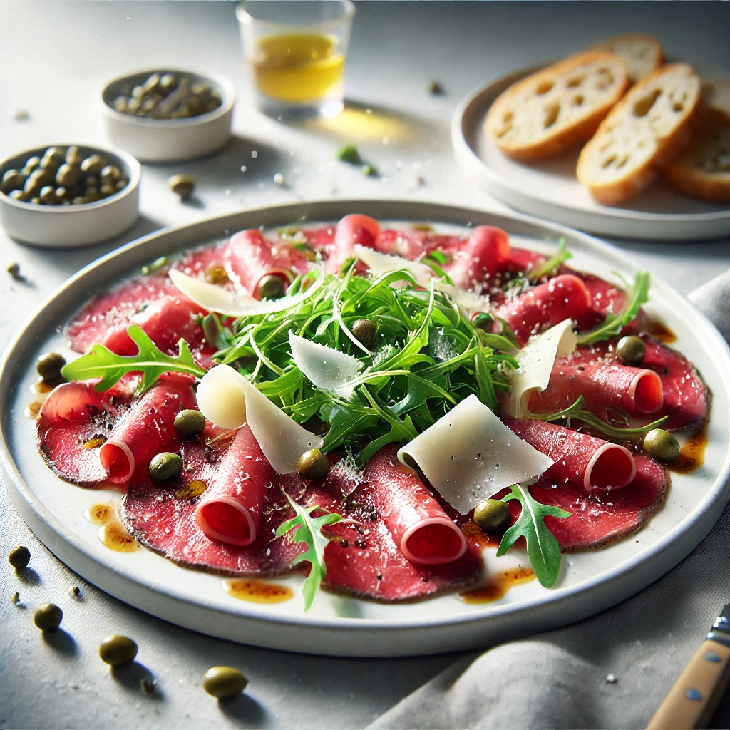 Refined beef carpaccio with arugula and Parmesan