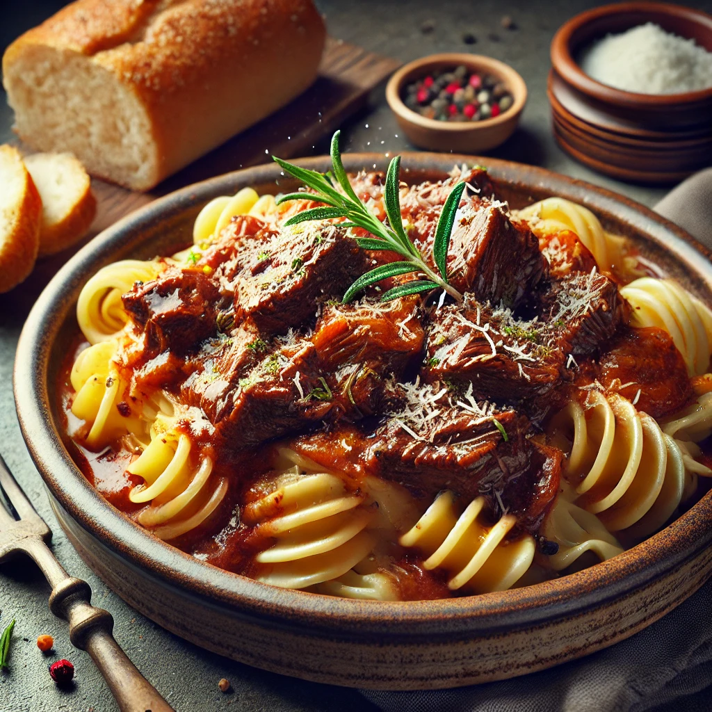Rich and flavorful beef cheek ragu over pasta