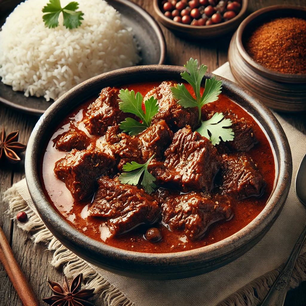 Autentikus indonéz Beef Rendang lassan főzött marhahússal