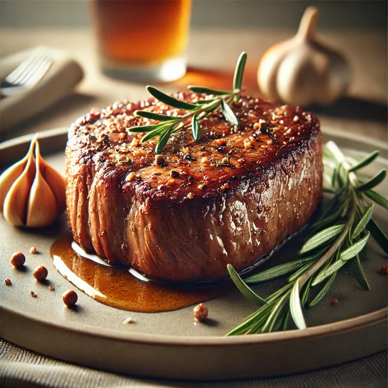 Bélszín steak tálalva