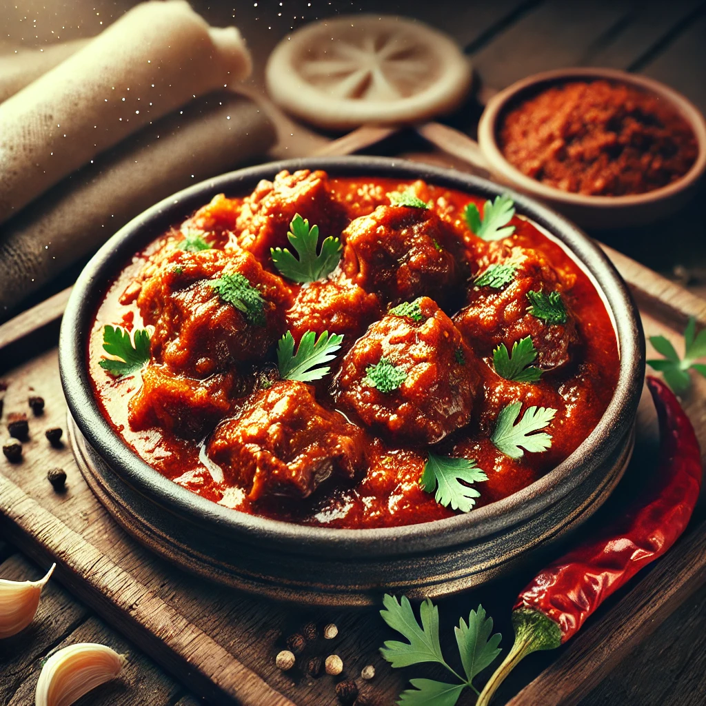 Autentikus etióp bárányragu berbere fűszerrel és injera kenyérrel
