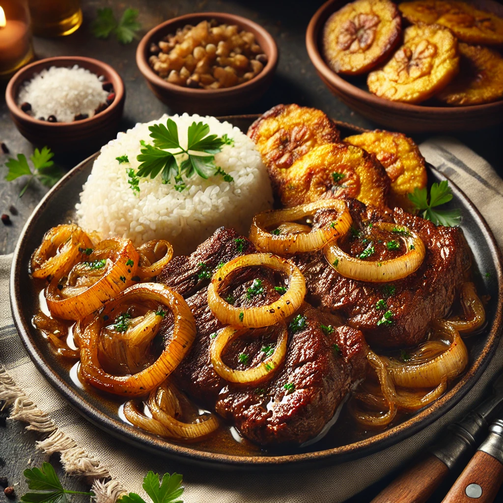 Autentikus latin-amerikai Bistec Encebollado hagymás marhahússal