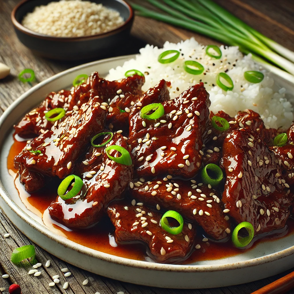 Autentikus bulgogi marhahús rizzsel tálalva