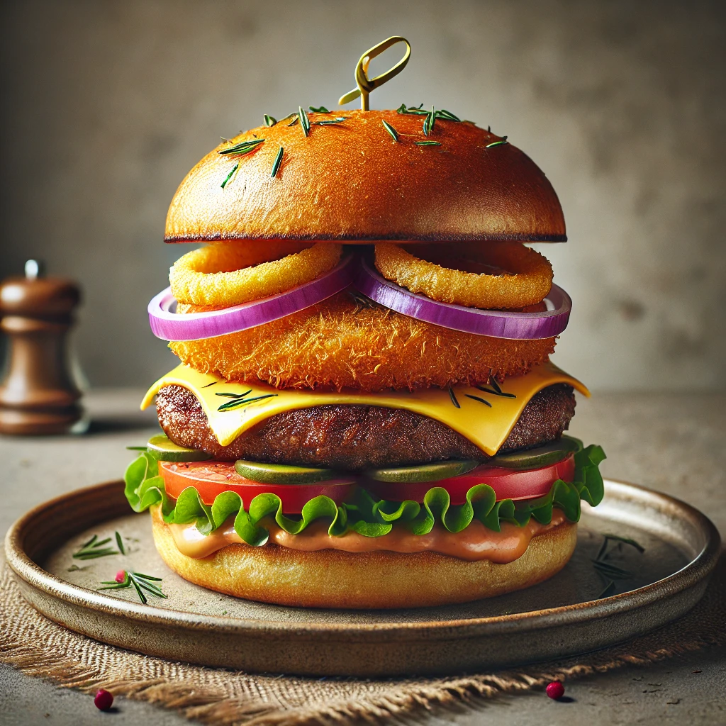 Különleges burger ropogós rösztivel és friss zöldségekkel